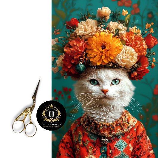 Vintage Bloem Wit Kat Decoupage Tissuepapier