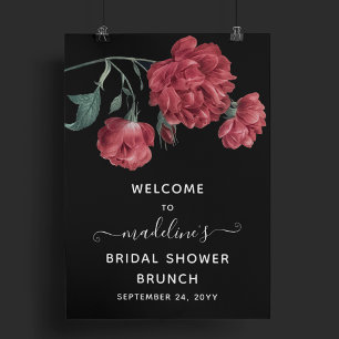 Vintage bloem zwart bruidsfeest brunch welkom  poster
