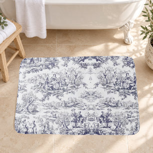 Vintage bloem zwart toile de jouy monogram badmat