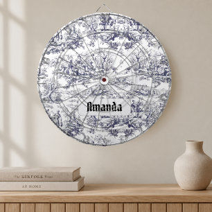 Vintage bloem zwart toile de jouy monogram dartbord