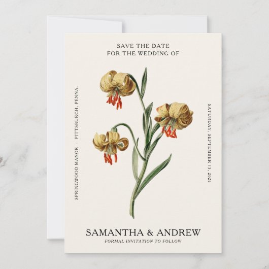 Vintage Bloemachtig Bewaar De Datum Kaart (Voorkant)