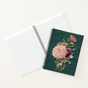 Vintage bloemboeket op een diepgroene schoolbord a notitieboek