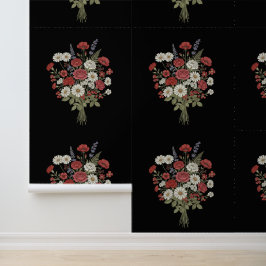 Vintage Bloemboeket Zwart Textuur Behang