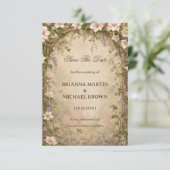 Vintage Bloemboog Romantisch Save The Date (Staand voorkant)