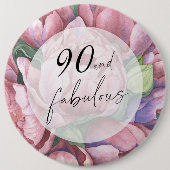 Vintage Bloemen 90ste Verjaardagsfeest Ronde Button 6,0 Cm (Voorkant)