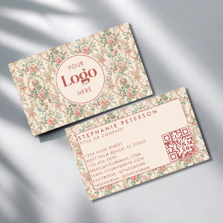 Vintage Bloemen Aangepast Bedrijfslogo QR Code Visitekaartje