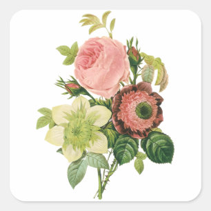 Vintage Bloemen, Anemone Rozen Clematis door Redou Vierkante Sticker
