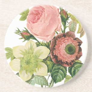 Vintage Bloemen, Anemone Rozen Clematis door Redou Zandsteen Onderzetter