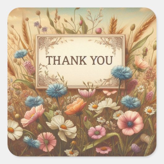 vintage bloemen bedankt sticker (Voorkant)