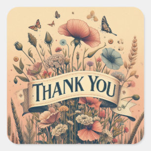 vintage bloemen bedankt sticker