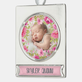 Vintage Bloemen & Bladeren Frame - Vierkant 1 + te Verzilverd Banner Ornament
