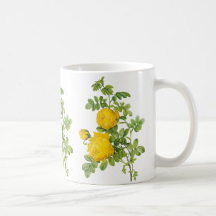 Vintage bloemen bloesems, gele rozen door Redoute Koffiemok