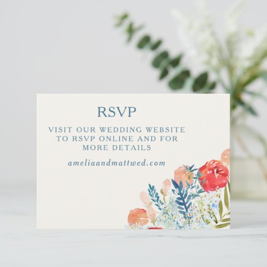 Vintage Bloemen Boho Trouwwebsite QR-code RSVP Kaartje (Staand voorkant)