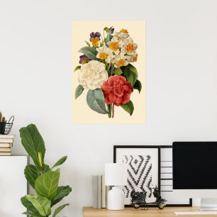 Vintage Bloemen, Camelia's en Narcissen, Redoute Poster