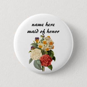 Vintage Bloemen, Camelia's en Narcissen, Redoute Ronde Button 5,7 Cm