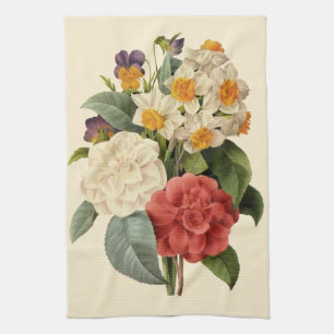 Vintage Bloemen, Camelia's en Narcissen, Redoute Theedoek