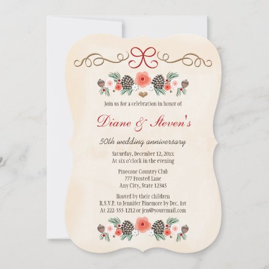 VINTAGE BLOEMEN DENNENKEGEL KERST JUBILEUM KAART (Voorkant)