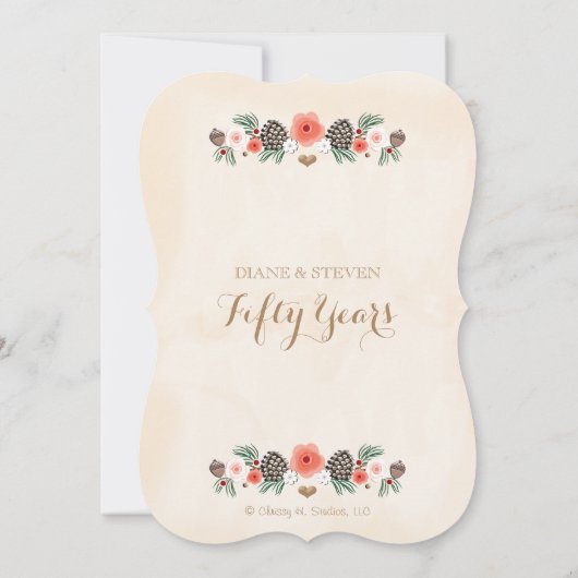 VINTAGE BLOEMEN DENNENKEGEL KERST JUBILEUM KAART (Achterkant)