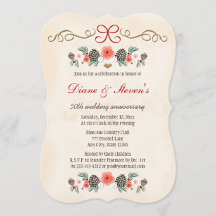 VINTAGE BLOEMEN DENNENKEGEL KERST JUBILEUM KAART