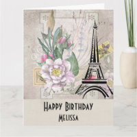 Vintage Bloemen, Eiffeltoren en Jute Verjaardag