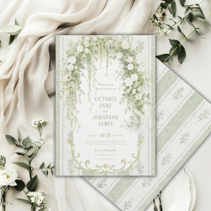Vintage Bloemen Elegante Saliegroene Trouw Kaart