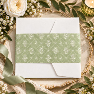 Vintage Bloemen Elegante Saliegroene Trouw Uitnodigingen Wikkel