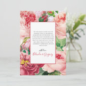 Vintage bloemen en botanische roze rozen bruiloft bedankkaart (Staand voorkant)