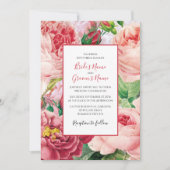 Vintage bloemen en botanische roze rozen bruiloft kaart (Voorkant)