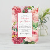 Vintage bloemen en botanische roze rozen bruiloft kaart (Staand voorkant)