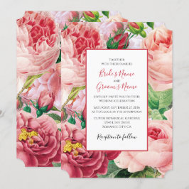 Vintage bloemen en botanische roze rozen bruiloft kaart