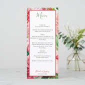 Vintage bloemen en botanische roze rozen bruiloft menu (Staand voorkant)