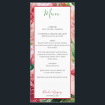 Vintage bloemen en botanische roze rozen bruiloft menu<br><div class="desc">Dit ontwerp bevat florale en botanische illustraties van roze rozen. Een eenvoudig wit lijst met een overeenkomende rode rand markeert de trouwformulering. De combinatie van roze roze, groene en rode tinten creëer een geavanceerde, trendy en chic stijl. Elegant trouwmenu kaartontwerp met moderne elementen. De eenvoudige opstelling van de typografie geeft...</div>
