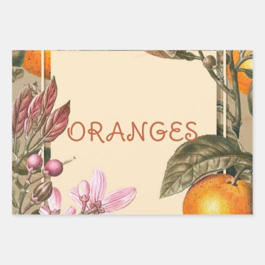 Vintage Bloemen en Sinaasappels Inpakpapier Vel (Voorkant)