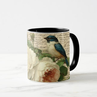 vintage bloemen en vogel mok