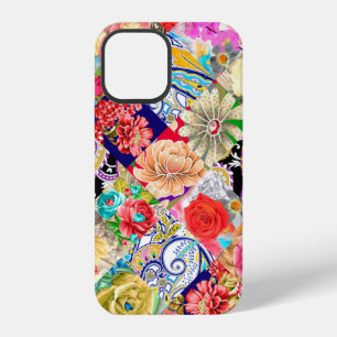 Vintage bloemen en vogels naadloos patroon, achter iPhone 12 hoesje