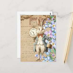 Vintage Bloemen en White Rabbit Collage Briefkaart