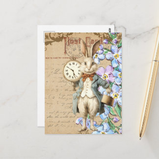 Vintage Bloemen en White Rabbit Collage Briefkaart