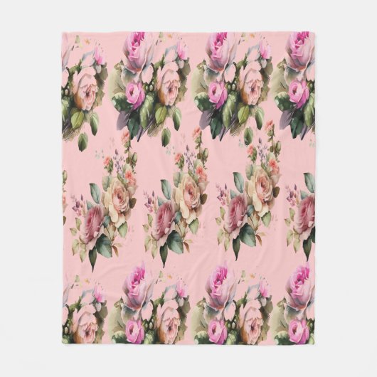 Vintage Bloemen Fleece Deken (Voorkant)