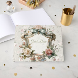 Vintage bloemen gastboek voor theepartij of bruilo gastenboek