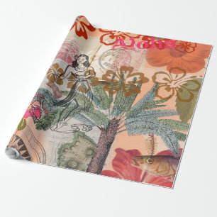 Vintage Bloemen Hula Kleurrijk Hawaiaans Tropisch Cadeaupapier