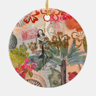 Vintage Bloemen Hula Kleurrijk Hawaiaans Tropisch  Keramisch Ornament
