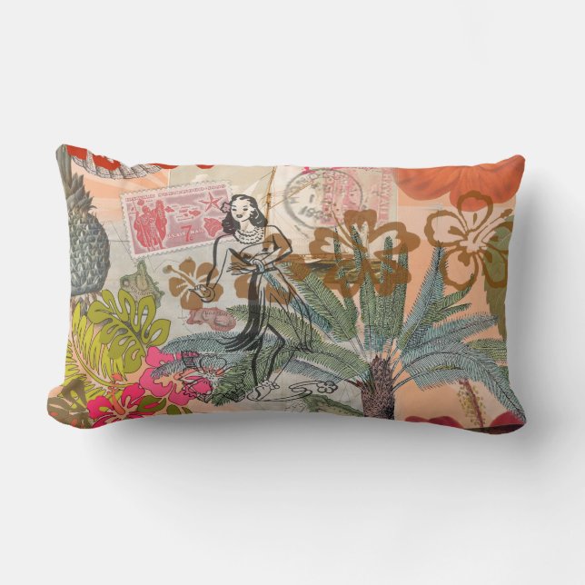 Vintage Bloemen Hula Kleurrijk Hawaiaans Tropisch  Kussen (Voorkant)