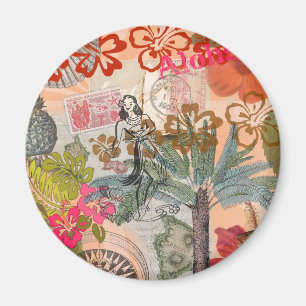 Vintage Bloemen Hula Kleurrijk Hawaiaans Tropisch  Magneet
