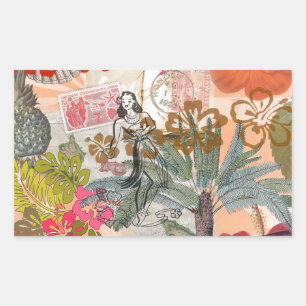 Vintage Bloemen Hula Kleurrijk Hawaiaans Tropisch Rechthoekige Sticker
