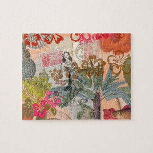 Vintage Bloemen Hula Kleurrijke Hawaiaanse Tropisc Legpuzzel