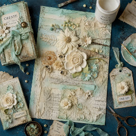 Vintage bloemen in room en mint collage decoupage tissuepapier