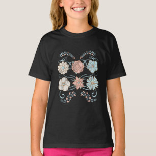 vintage bloemen in roze en blauw met distressed-ef t-shirt