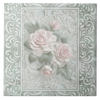 Vintage bloemen kant kunst tegeltje