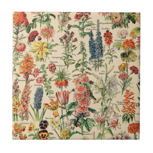 Vintage bloemen keramische tegel tegeltje (Voorkant)