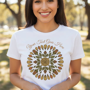 Vintage Bloemen Linoleumsnede Medaillon Eigen Teks T-shirt